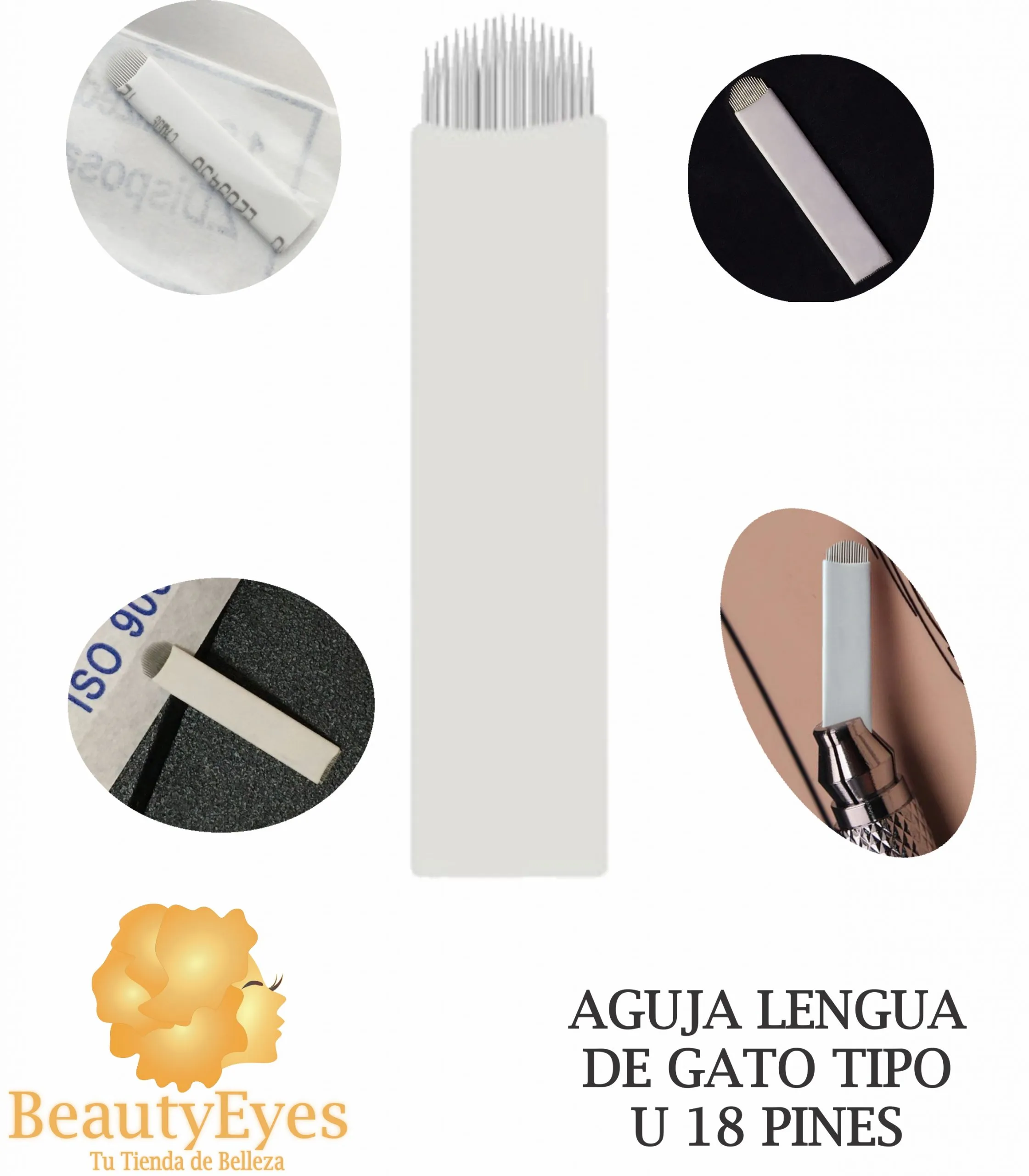 AGUJAS_LENGUA_DE_GATO_18_3 Agujas Microbrading Tipo U 18 pines Lengua de Gato Plasticas - Imagen 2