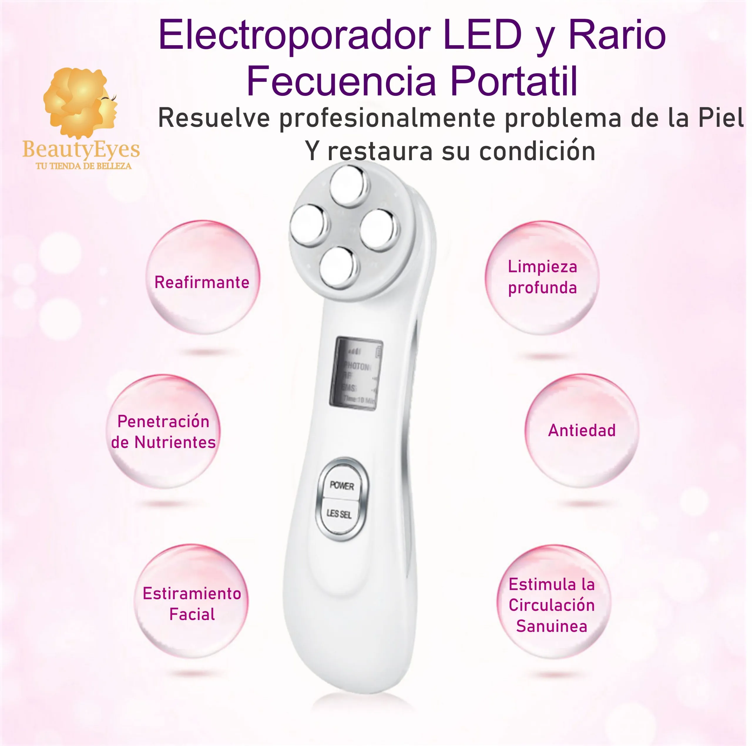 Electroporador Led Radiofrecuencia Portatil Facial Y Cuello - Imagen 2