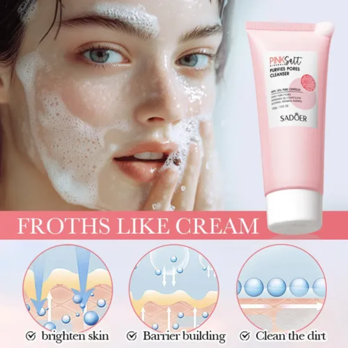 Jabón Facial Sal Rosa del Himalaya con Ácido Hialurónico + Centella - Imagen 3