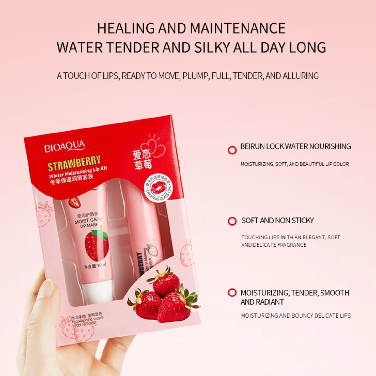 Kit Bálsamo + Mascarilla para Labios Strawberry – BIOAQUA - Imagen 2