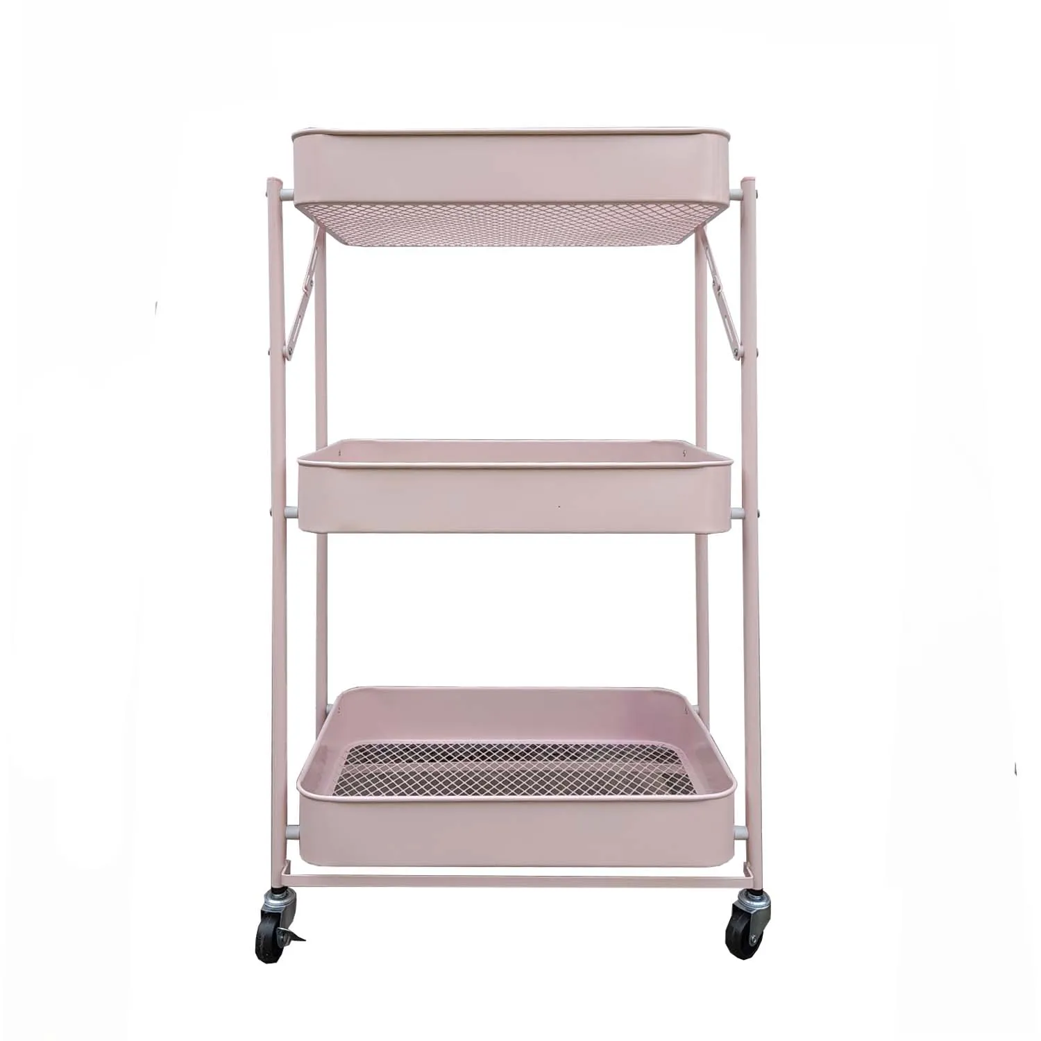 P2270_CARRO_METAL_PLEGABLE_ROSADO_ORGANIZ 3 Carrito Organizador De Metal Plegable De 3 Niveles - Imagen 2