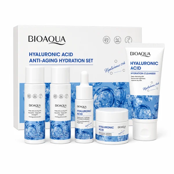 KIT DE LUJO SET DE CINCO PIEZAS PARA CUIDADO FACIAL AC HYALURONICO BIOAQUA