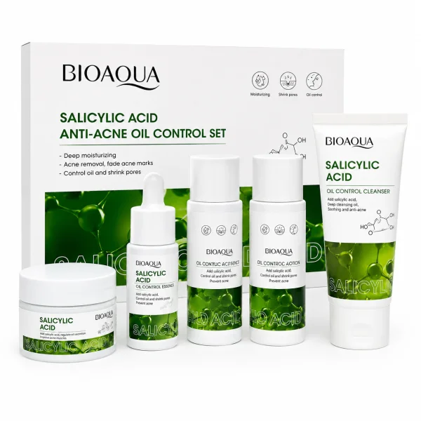 KIT DE LUJO SET DE CINCO PIEZAS PARA CUIDADO FACIAL AC SALICILICO BIOAQUA